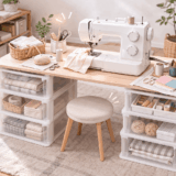 家にある机でミシン台の代用！0円で快適に縫うDIYハック